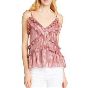 Ruffle Detail Metallic Silk Blend Camisole